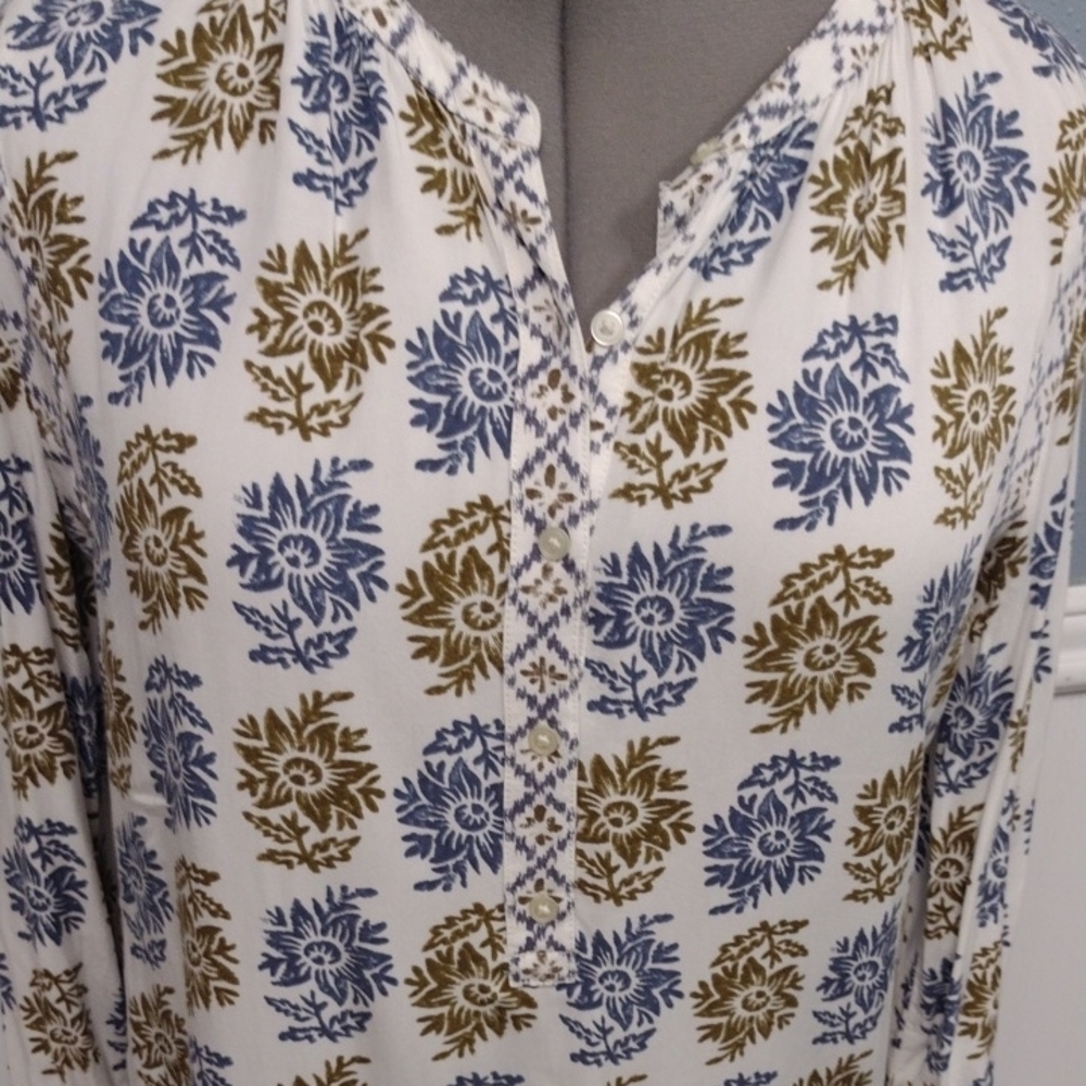 LOFT Long Sleeve Dress - Blue and Gold Floral - Picture 8 of 15